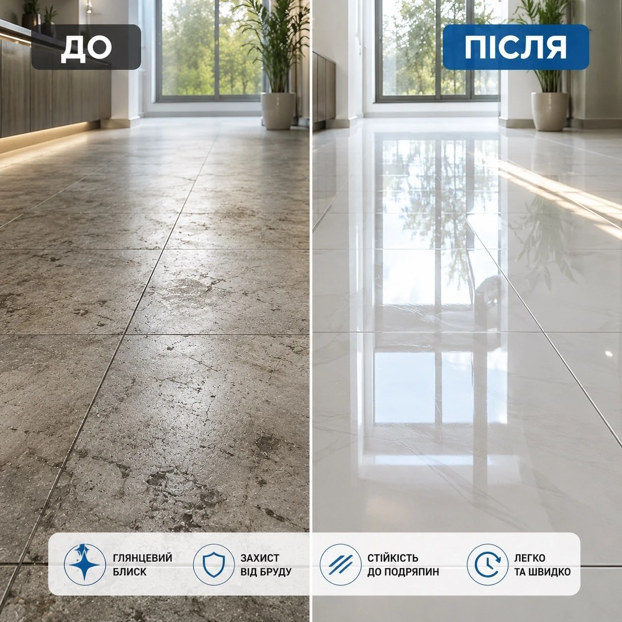 Результат після використання UltraFloor High Gloss Emulsion