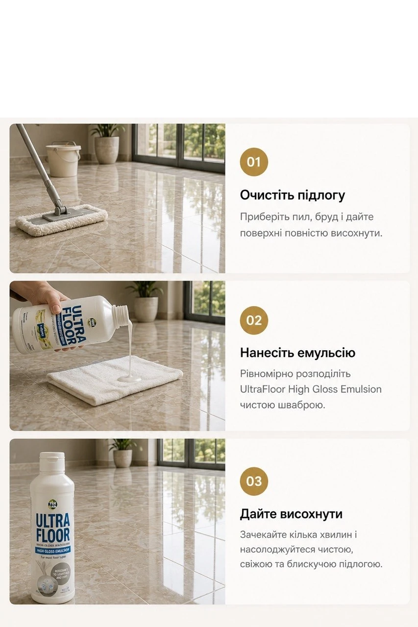 Як використовувати UltraFloor High Gloss Emulsion